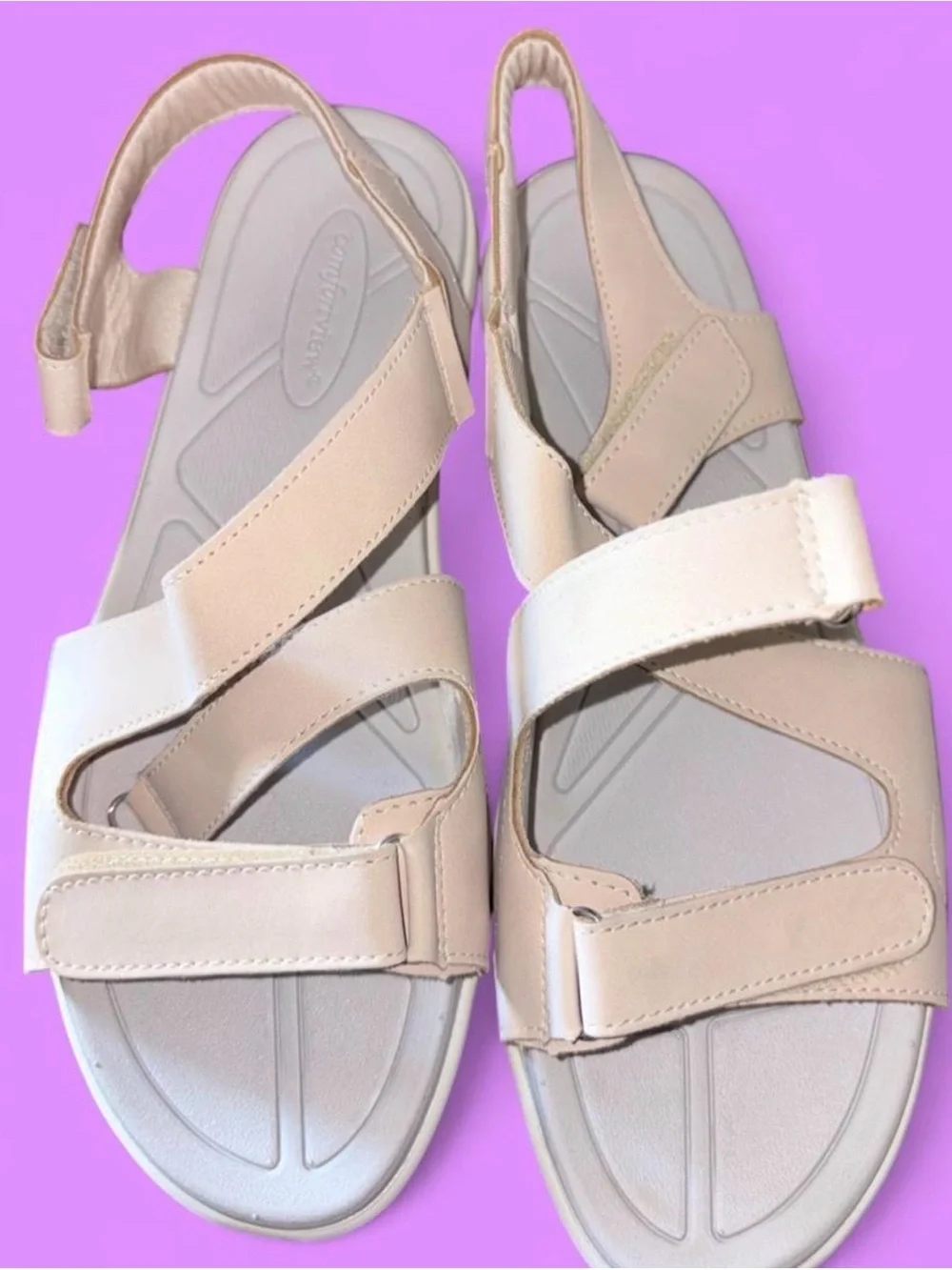 Comfortview Beige Women's Adjustable Strap Sandals
